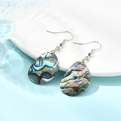 304 Stainless Steel Dangle Earrings, with Natural Paua Shell Pendants, Oval