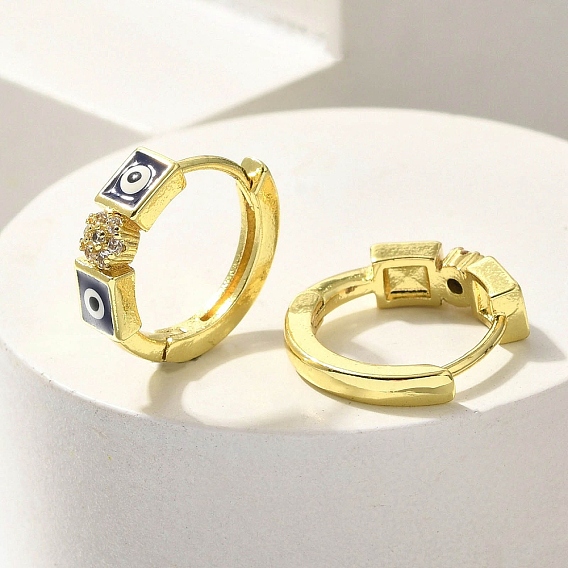 Серьги-кольца из латуни с прозрачным кубическим цирконием, злые глаза