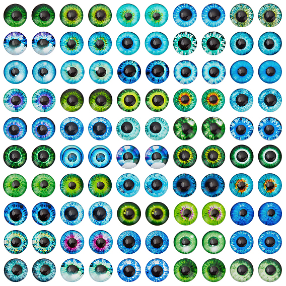 100 шт 50 стиль стеклянные кабошоны, полукруглый с рисунком от сглаза