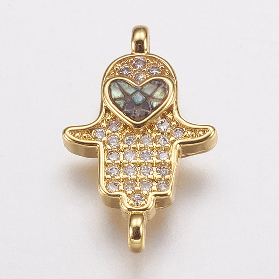 Латунные микро проложить кубических ссылки циркония, с морским ушком, Хамса рука с сердцем