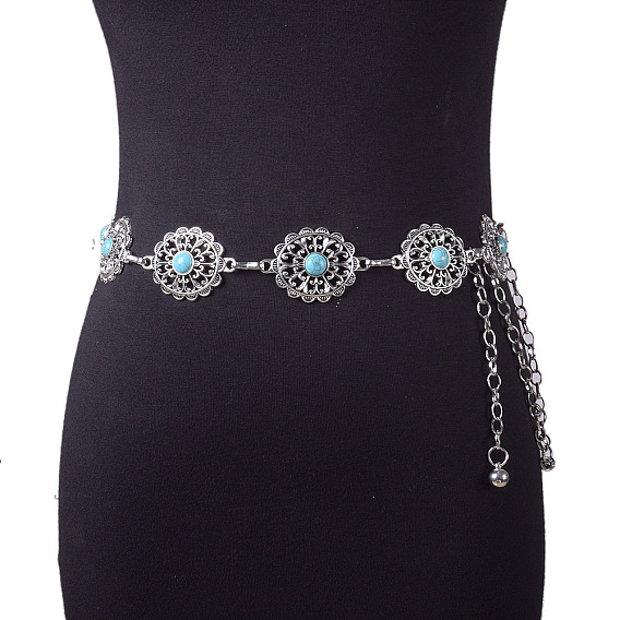 Сплав с синтетической бирюзой, овальные цветочные цепочки на талию для женщин