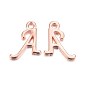Rose Gold Plated Alloy Letter Pendants, Rack Plating, Cadmium Free & Lead Free, 12~17x4~15x2mm, Hole: 1.5mm