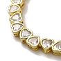 Rack Plating Brass Pave Clear Cubic Zirconia Link Bracelets, Heart Bracelets for Women, Lead Free & Cadmium Free, Valentine's Day Gift