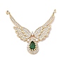 Brass Micro Pave Green Cubic Zirconia Pendants, Wing Charms