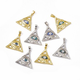 Natural Shell Pendants, Triangle Charms with Evil Eye, Dyed, with Rack Plating Brass Findings, Long-Lasting Plated