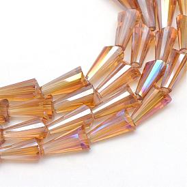 AB-Color Plated Transparent Glass Bead Strands, Cone, 8x4mm, Hole: 1mm, about 72pcs/strand, 22 inch