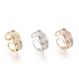 304 Stainless Steel Cuff Rings, Open Rings, with Clear Cubic Zirconia