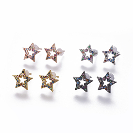 Brass Cubic Zirconia Stud Earrings, Star