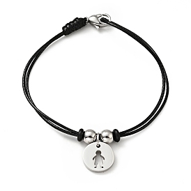 304 Stainless Steel Boy Charm Bracelet with Waxed Cord for Men Women