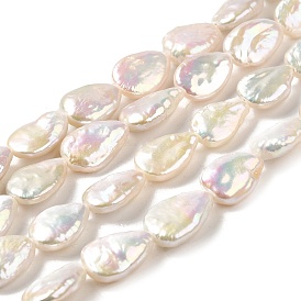 Natural Baroque Pearl Keshi Pearl Beads Strands, Cultured Freshwater Pearl, Teardrop, Grade 4A+