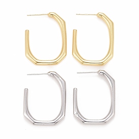 Rack Plating Brass Rectangle Stud Earrings, Half Hoop Earrings for Women, Cadmium Free & Lead Free & Nickle Free