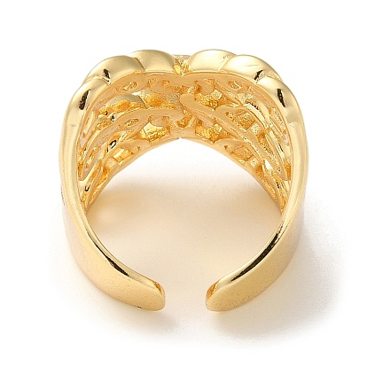 Rack Plating Brass Open Cuff Rings for Women, Curb Chains Shape