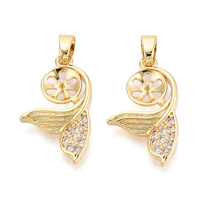 Латунные микро-паве прозрачные кубические цирконии европейские подвески-шармы, привязка поручительств, рыбий хвост, за половину пробурено бисера