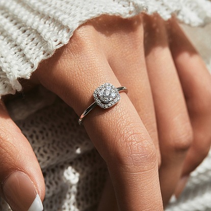 Кольца для женщин из стерлингового серебра с родиевым покрытием и муассанитом, квадратный