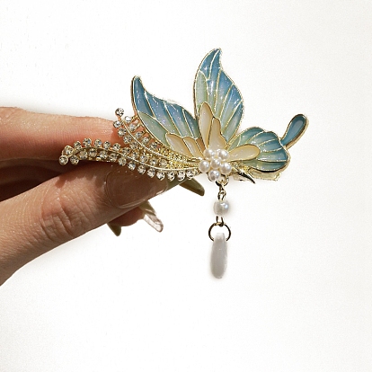 Alloy Enamel Butterfly Alligator Hair Clips, with Rhinestone & Imitation Pearl