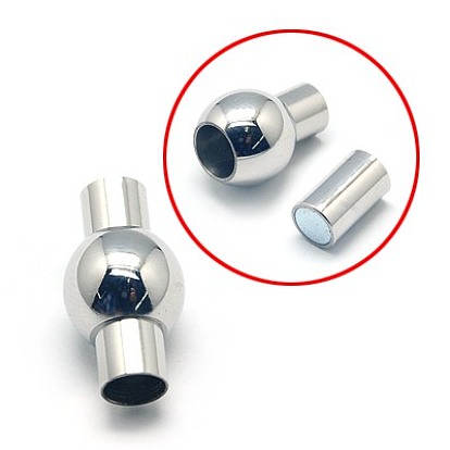 304 Stainless Steel Magnetic Clasps with Glue-in Ends, Oval, 20x11mm, Hole: 5mm