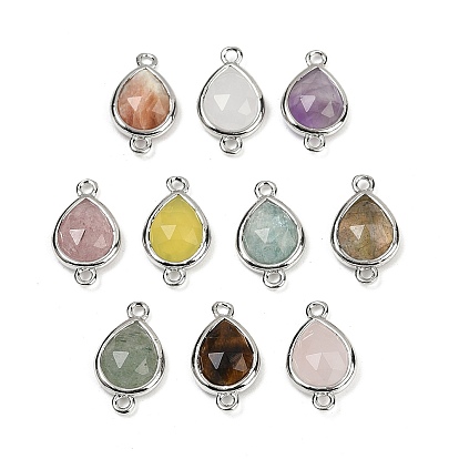 Подвески с граненым соединителем из натуральных драгоценных камней, покрытие стойки латунными каплевидными звеньями, платина / золотой