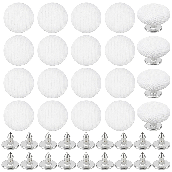 24шт. железных пуговиц, обтянутых чистым хлопком, замена верхней части пуговицы бейсболки, плоско-круглые, платина