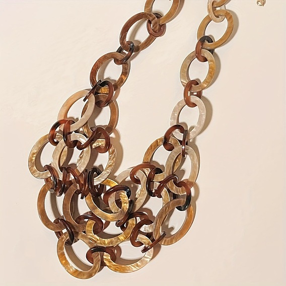 Женские ожерелья-нагрудники из богемного акрила с несколькими овальными звеньями, золотые