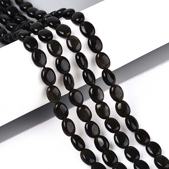 Естественный золотистый отлив обсидиан бисер пряди, Плоско-овальные