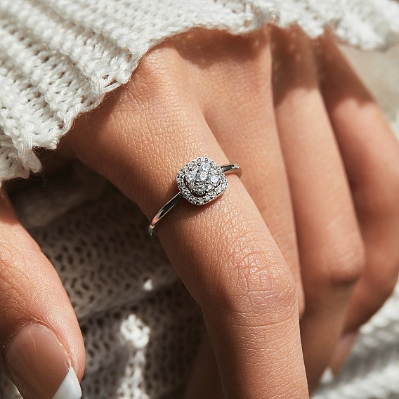 Кольца для женщин из стерлингового серебра с родиевым покрытием и муассанитом, квадратный