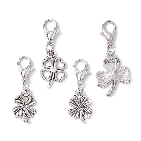 Подвеска из сплава в тибетском стиле клевера, с цинковым сплавом застежками омаров коготь