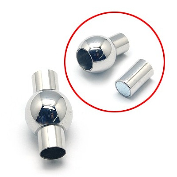 304 Stainless Steel Magnetic Clasps with Glue-in Ends, Oval, 20x11mm, Hole: 5mm