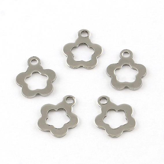 Flower 201 Stainless Steel Charm Pendants, Smooth Surface, 12.5x10.5x1mm, Hole: 2mm
