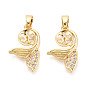 Латунные микро-паве прозрачные кубические цирконии европейские подвески-шармы, привязка поручительств, рыбий хвост, за половину пробурено бисера