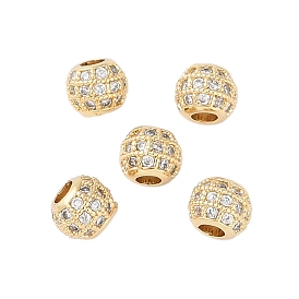 Rack Plating Brass Micro Pave Clear Cubic Zirconia Beads, Long-Lasting Plated, Lead Free & Cadmium Free, Round