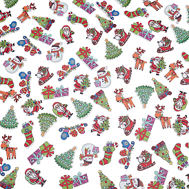 100 шт. 10 рождественские стили 2 деревянные пуговицы из клена с отверстием, окрашенные распылением, односторонняя печать, Рождественский подарок