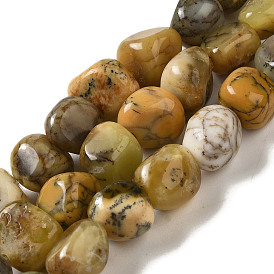 Natural Yellow Moss Agate Beads Strands, Nuggets, Tumbled Stone