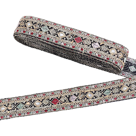 Ruban polyester style ethnique, ruban tissé brodé, avec des paillettes