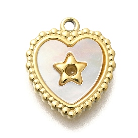 Ion Plating(IP) 304 Stainless Steel Pave Shell Heart with Star Charms