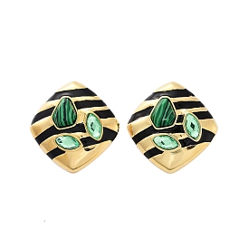 Synthetic Malachite Stud Earrings, with 304 Stainless Steel Finding & Rhinestone & Enamel for Women