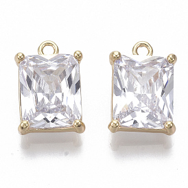 Brass Cubic Zirconia Charms, Nickel Free, Rectangle, Clear