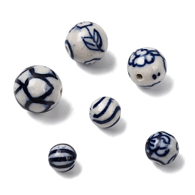 Фарфоровые бусины ручной работы, синий и белый фарфоровый узор, круглые