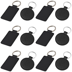 12 pièces 2 styles porte-clés pendentifs rectangulaires et ronds en similicuir, avec des anneaux en alliage couleur platine