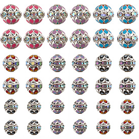 24Pcs 3 Styles Round Brass Enamel Beads, Cadmium Free & Lead Free, with Rhinestone