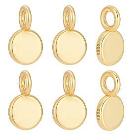 6шт. 925 плоские круглые подвески из стерлингового серебра