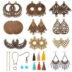 Набор для изготовления сережек-подвесок своими руками, включая соединители и подвески из сплава с треугольником, луной и ромбом, латунная проволока для ушей, Железные крючки для сережек, кисточки украшения, Бисер из стекла 