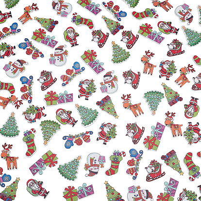 100 шт. 10 рождественские стили 2 деревянные пуговицы из клена с отверстием, окрашенные распылением, односторонняя печать, Рождественский подарок