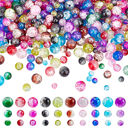 900Pcs 10 Colors Mixed Style Crackle Glass Beads, Round