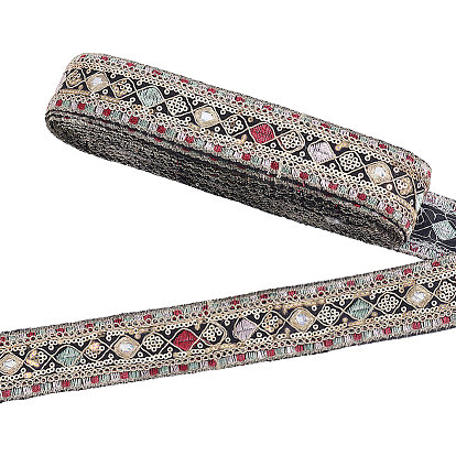 Ruban polyester style ethnique, ruban tissé brodé, avec des paillettes