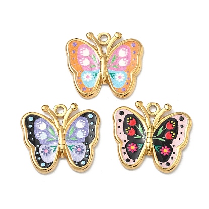 Печатные 304 подвески из нержавеющей стали, с эмалью, бабочки прелести, вакуумное покрытие pvd, реальный 18 k позолоченный