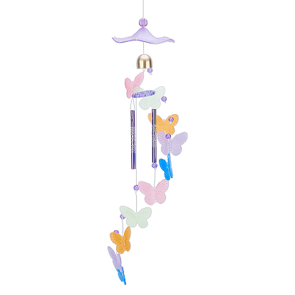 Набор для самостоятельного изготовления колокольчика ветра с эффектом ночного неба, включая алюминиевую трубку, фольга, нитки и пластиковые кольца и бусины, колпачки и подвески-бабочки, 4 Рождественский колокольчик из сплава