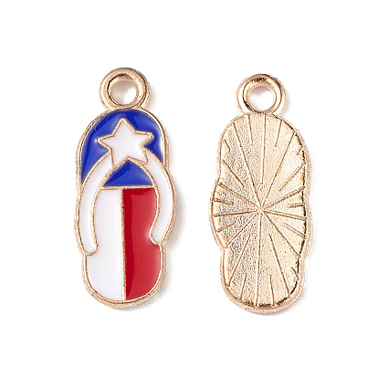 Independence Day Alloy Enamel Pendants, Beach Shoe with Star Charms, Light Gold