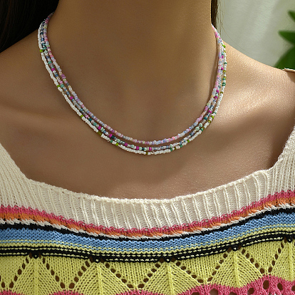 3 шт. в стиле бохо, ручная работа 3 многослойные круглые стеклянные бусины для женщин, для отпуска, платина