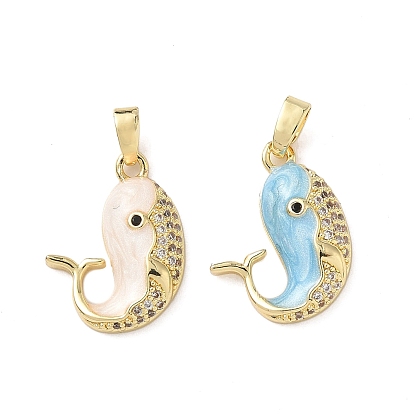 Латунные микро проложить кубического циркония подвески, кит, Эмаль стиле, реальный 18 k позолоченный