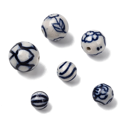 Фарфоровые бусины ручной работы, синий и белый фарфоровый узор, круглые